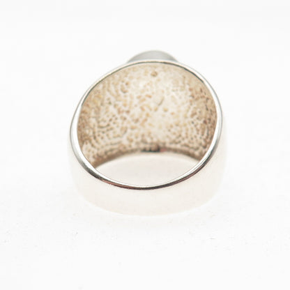 Shube 925 Sterling Silver Vintage Real Pearl Modernist Oxidized Ring Size 7