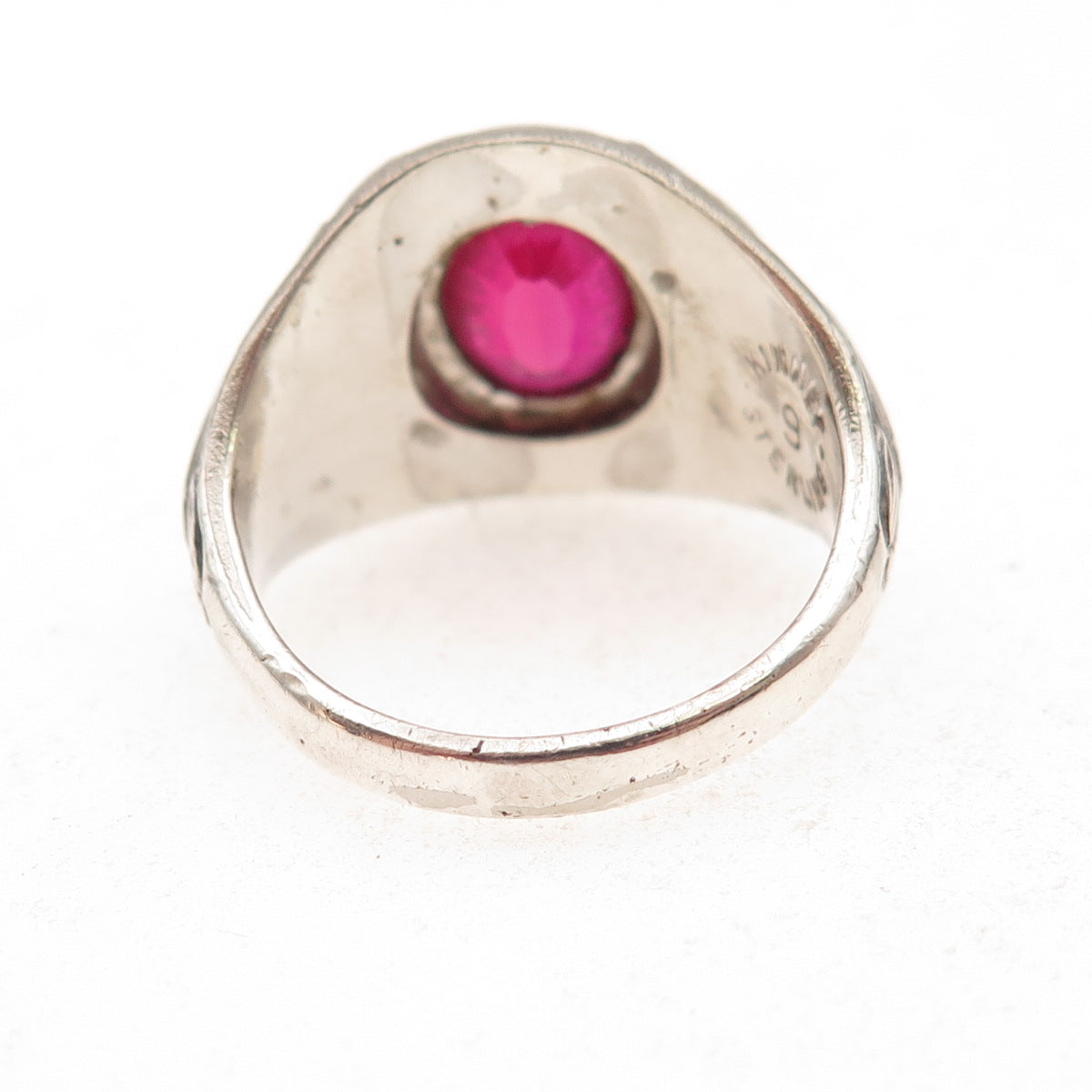 Kinney 925 Sterling Vintage 1962 Lab-Created Ruby City College SF Ring Size 9