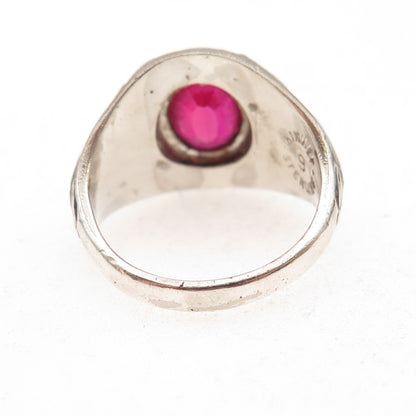 Kinney 925 Sterling Vintage 1962 Lab-Created Ruby City College SF Ring Size 9
