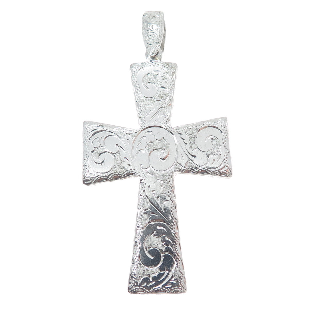 925 Sterling Silver Vintage Engraved Floral Cross Pendant