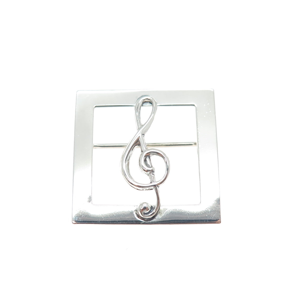 BEAU 925 Sterling Silver Vintage Treble Clef Music Note Pin Brooch