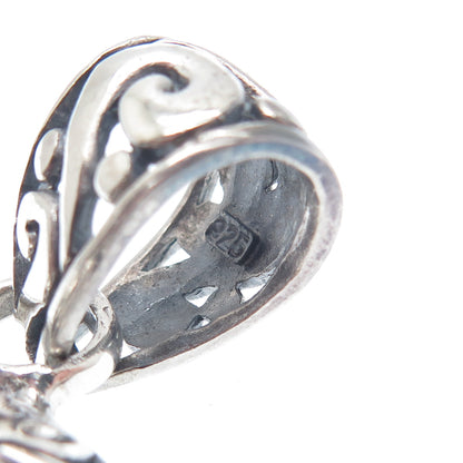 925 Sterling Silver Vintage Floral Ornate Oxidized Round Pendant
