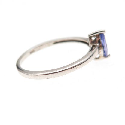 Chuck Clemency 925 Sterling Silver Real Marquise-Cut Tanzanite Ring Size 8.25