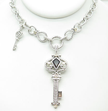 DANWAK 18K Gold Sterling 5-Diamond 0.13ct & 2-Quartz 2.38ct Key Necklace 18"