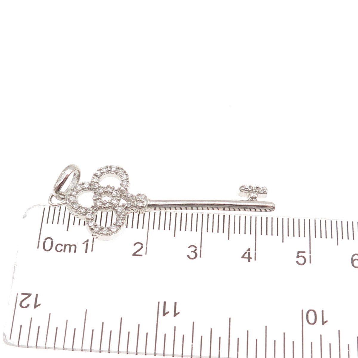 925 Sterling Silver Round-Cut C Z Club Key Charm Pendant