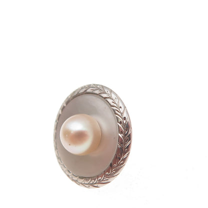 925 Sterling Silver Antique Art Deco Real Akoya Pearl & MOP Button