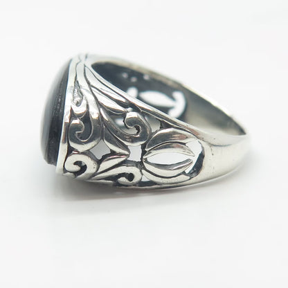 925 Sterling Silver Vintage Real Black Onyx Gemstone Elongated Ring Size 7.5