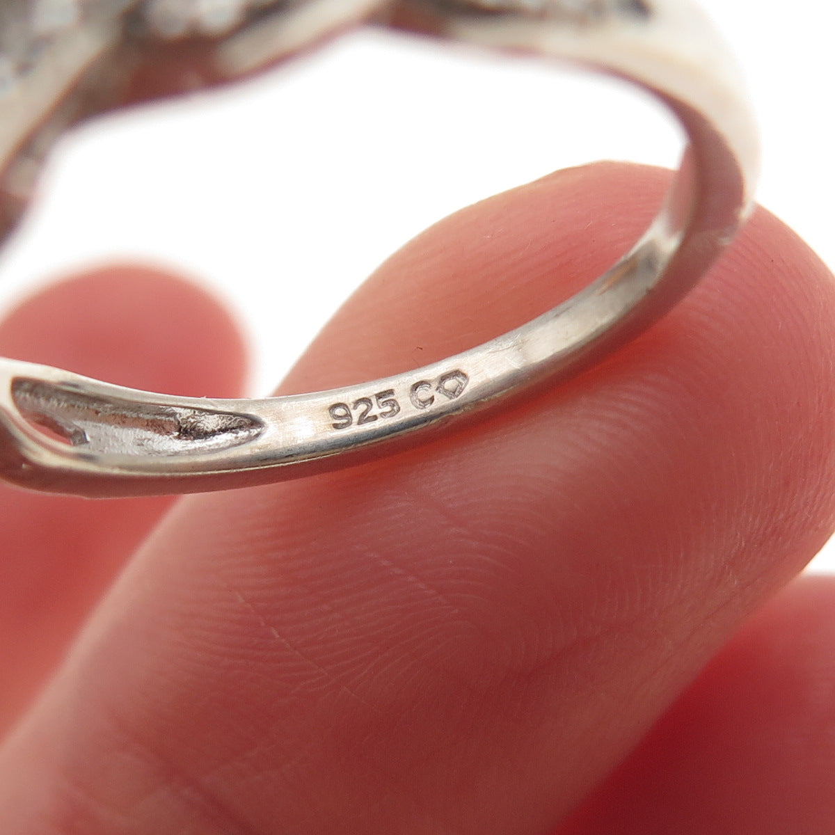 925 Sterling Silver Real Round-Cut Diamond Promise Ring Size 6.75