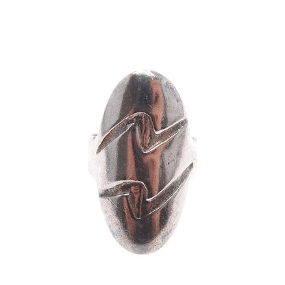 925 Sterling Silver Vintage Modernist Wave Oxidized Ring Size 6.75