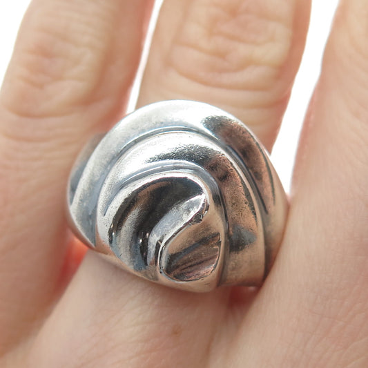 925 Sterling Silver Vintage Mexico Modernist Swirl Oxidized Ring Size 10