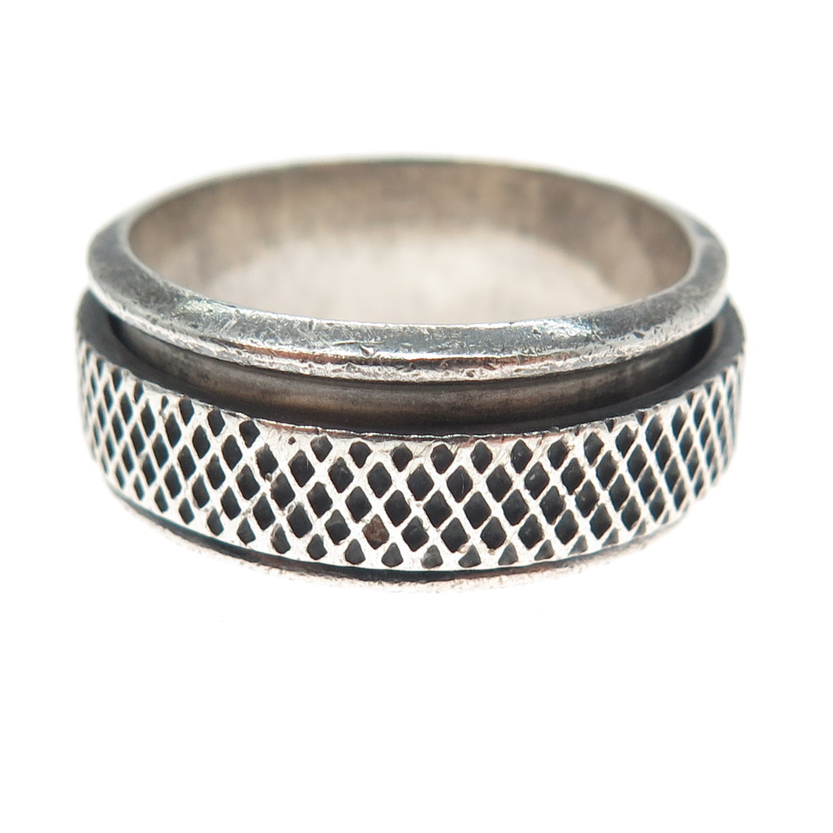 925 Sterling Silver Vintage Mexico Oxidized Rotating Band Ring Size 12