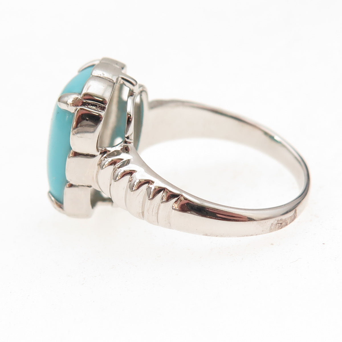 925 Sterling Silver Real Cabochon Tyrone Turquoise Ring Size 8