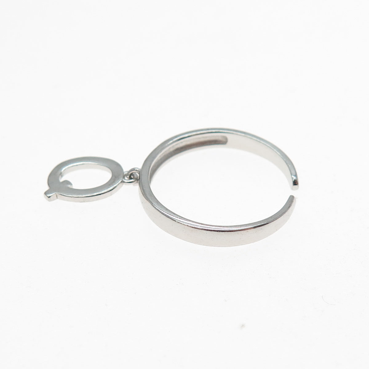 925 Sterling Silver Vintage Letter Q Dangle Charm Adjustable Ring Size 6