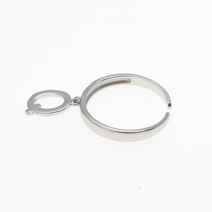 925 Sterling Silver Vintage Letter Q Dangle Charm Adjustable Ring Size 6