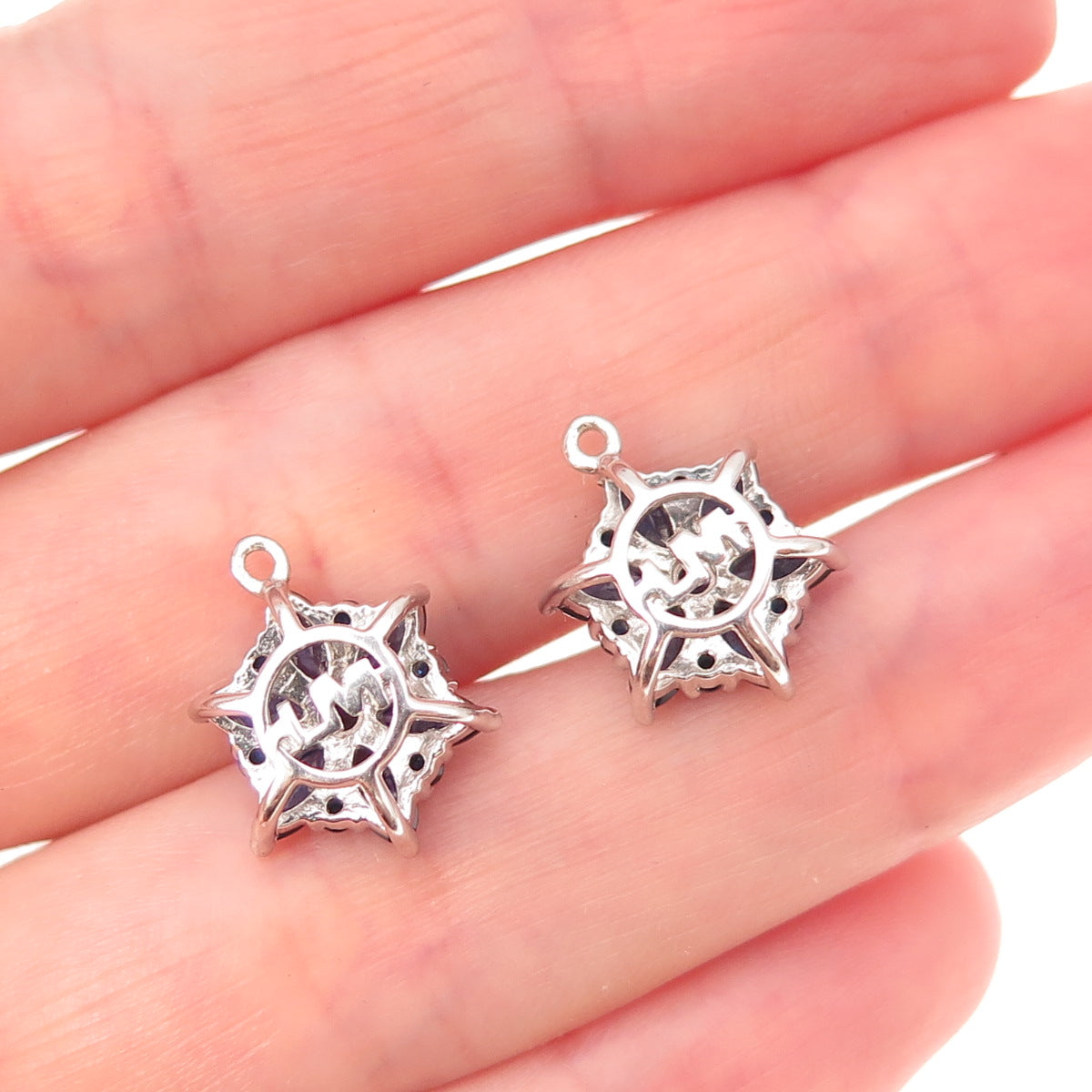 925 Sterling Silver Real Marquise & Round-Cut Sapphire Floral Jacket Earrings