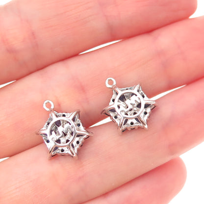 925 Sterling Silver Real Marquise & Round-Cut Sapphire Floral Jacket Earrings