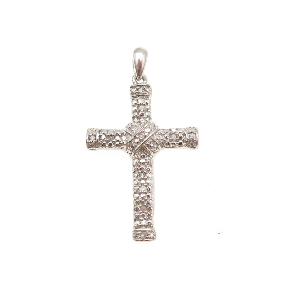 Chuck Clemency 925 Sterling Silver Real Round-Cut Diamond Cross Charm Pendant