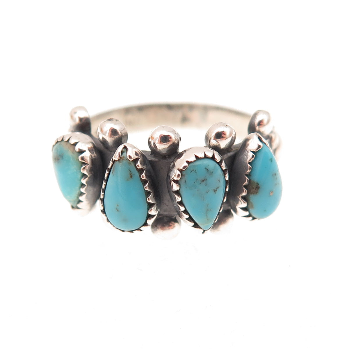 Old Pawn Sterling Silver Vintage Southwestern Turquoise Tribal Ring Size 4.75