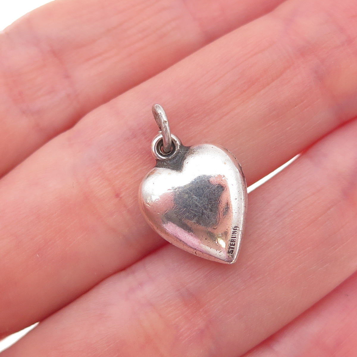925 Sterling Silver Antique Art Deco Rhinestone Chatelaine Heart Charm Pendant