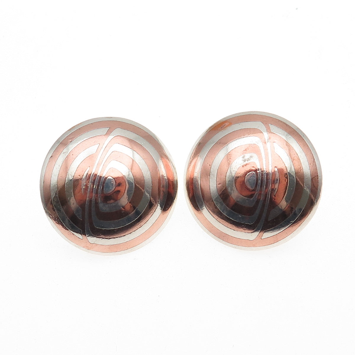 925 Sterling Silver 14K Gold Posts 2-Tone Vintage Modernist Dome Earrings