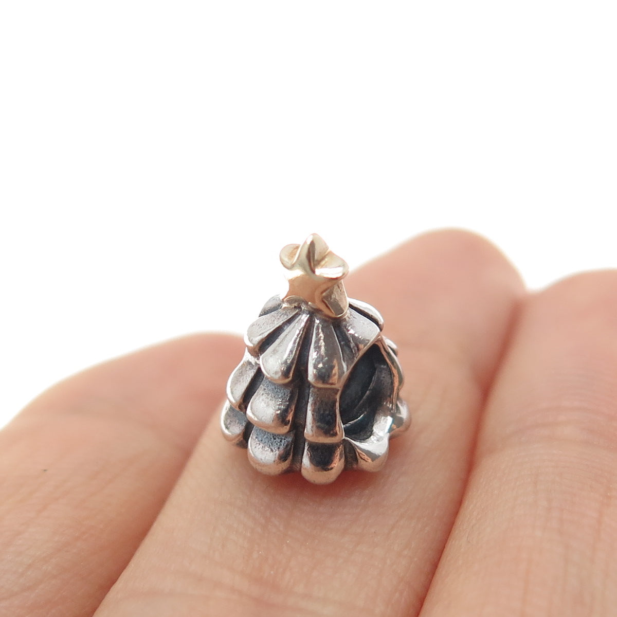 PANDORA 925 Sterling Silver & Gold Christmas Tree Slide Bead Charm