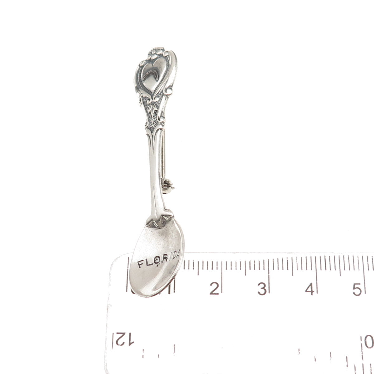 Beau 925 Sterling Silver Antique Art Deco Florida Salt & Spices Spoon Pin Brooch