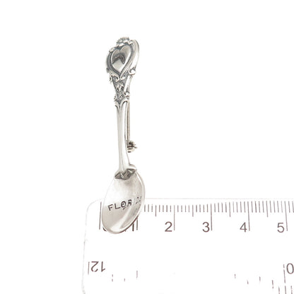 Beau 925 Sterling Silver Antique Art Deco Florida Salt & Spices Spoon Pin Brooch