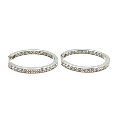 DEE BERKLEY JEWELRY 925 Sterling Silver Round-Cut Shaped C Z Huggie Earrings