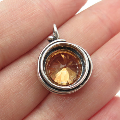 925 Sterling Silver Vintage Real Pearl & Cognac C Z Oxidized Minimalist Pendant