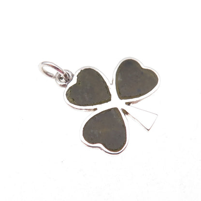 Solvar 925 Sterling Silver Vintage Ireland Real Connemara Marble Clover Pendant
