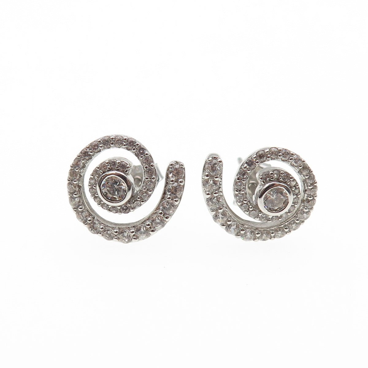 925 Sterling Silver Round-Cut C Z Spiral Stud Earrings