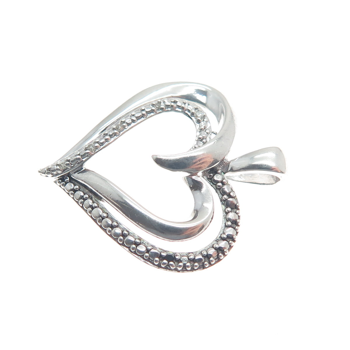 SUN 925 Sterling Silver Real Diamond Accent Double Heart Minimalist Pendant