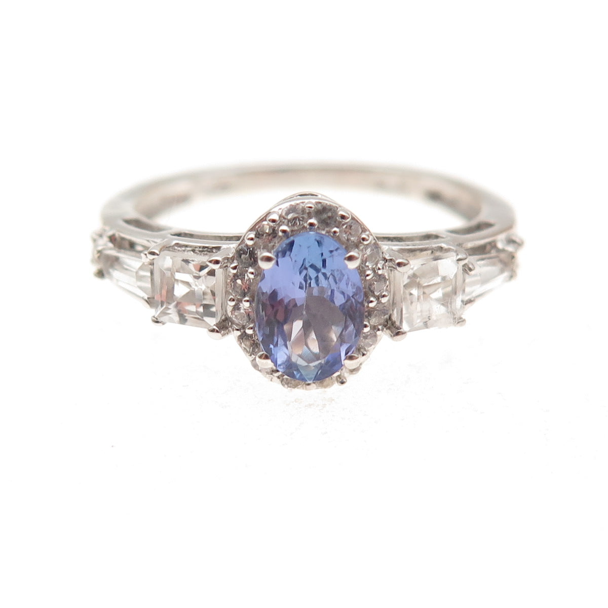 Chuck Clemency 925 Sterling Silver Real Tanzanite & White Topaz Ring Size 8.25