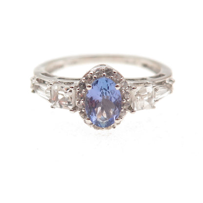 Chuck Clemency 925 Sterling Silver Real Tanzanite & White Topaz Ring Size 8.25