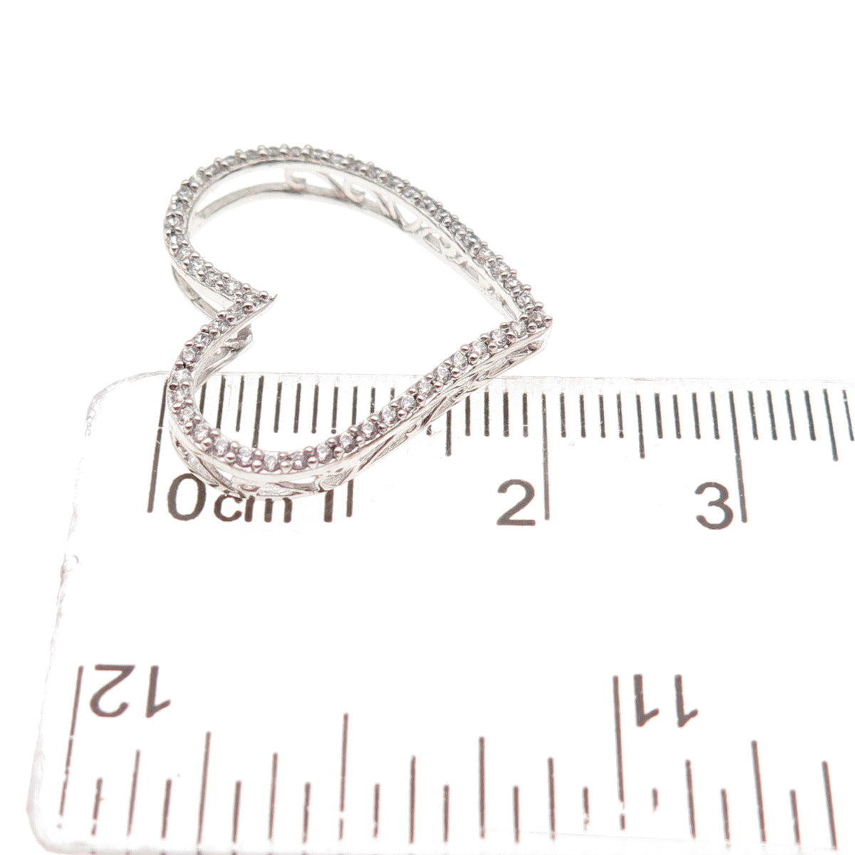 925 Sterling Silver Round-Cut C Z Open Heart Slide Charm Pendant
