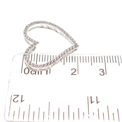 925 Sterling Silver Round-Cut C Z Open Heart Slide Charm Pendant