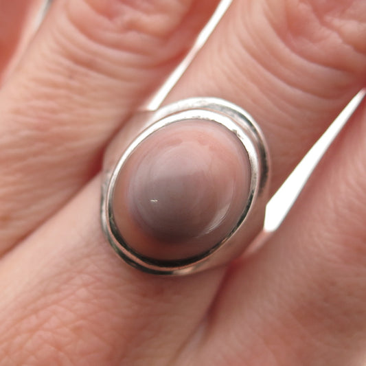 925 Sterling Silver Vintage Real Agate Modernist Oxidized Ring Size 7