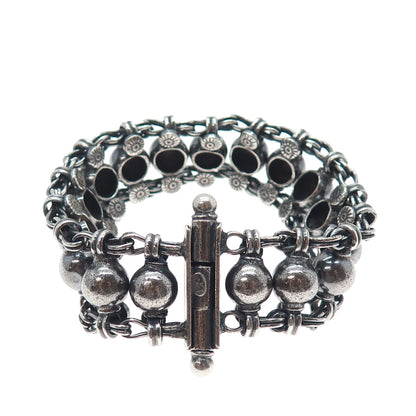 RA Rajasthani Sterling Silver Vintage Modernist Ball Beaded Oxidized Bracelet 7"