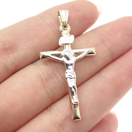 14K Yellow & White Gold Crucifix Cross Religious Charm Pendant