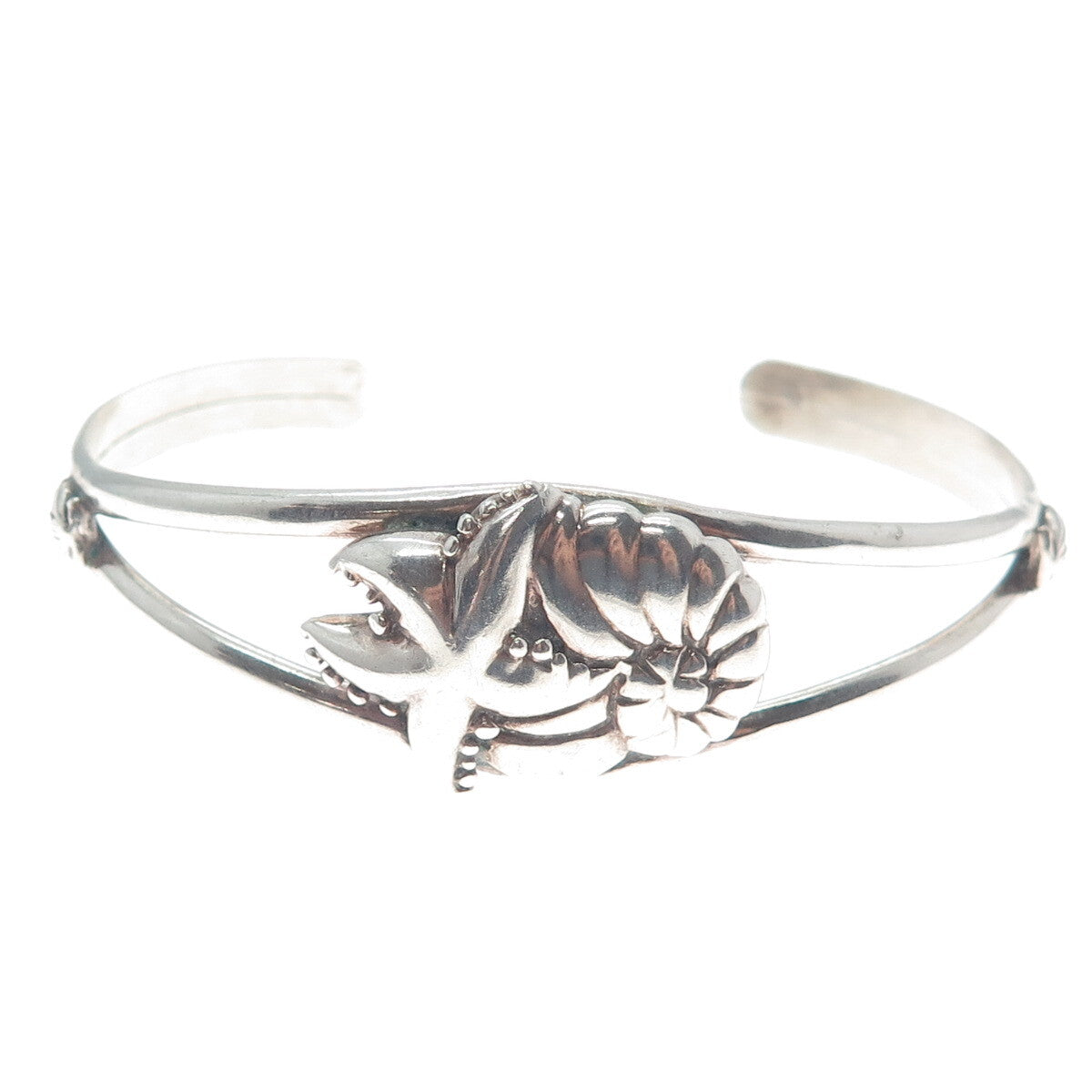 CAROL FELLEY Sterling Vintage 1990 Seashell & Starfish Adjustable Bracelet 6.5"