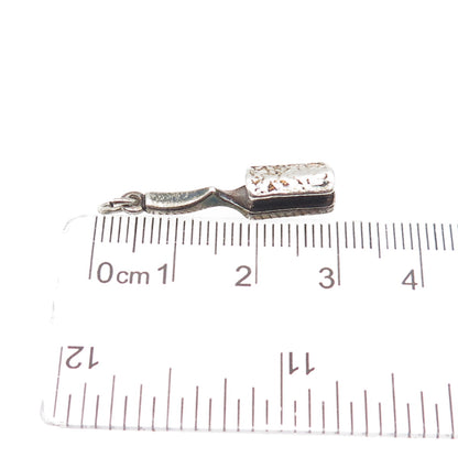 SUNWEST 925 Sterling Silver Vintage Hairbrush Oxidized 3D Charm Pendant