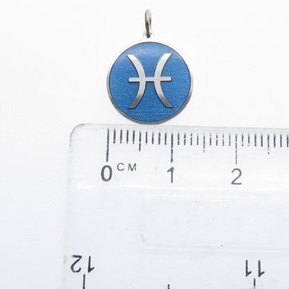 925 Sterling Silver Blue Enamel Pisces Zodiac Sign Minimalist Charm Pendant