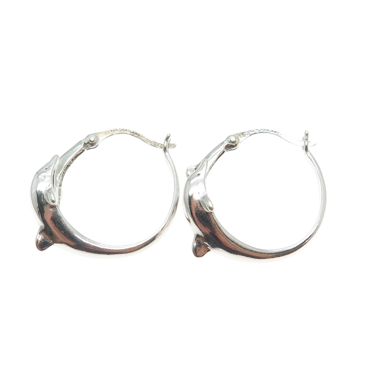 925 Sterling Silver Vintage Dolphin Overlap Hoop Earrings