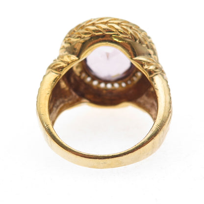 925 Sterling Silver Gold Plated Real Amethyst & White Topaz Wheat Ring Size 9