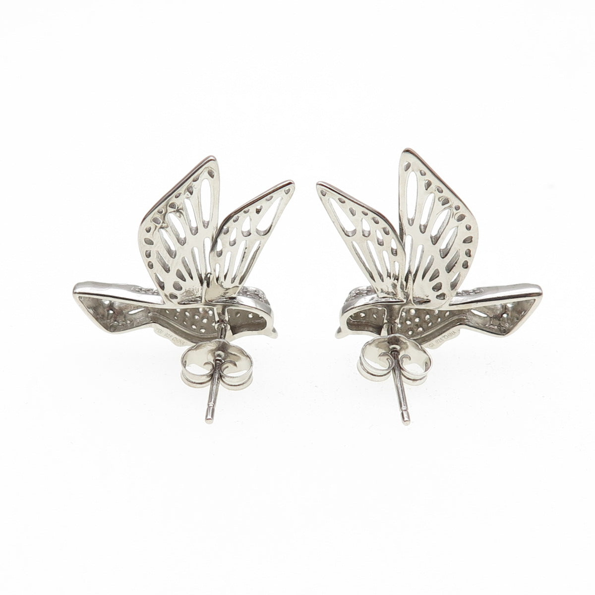 925 Sterling Silver Round-Cut C Z Hummingbird Earrings