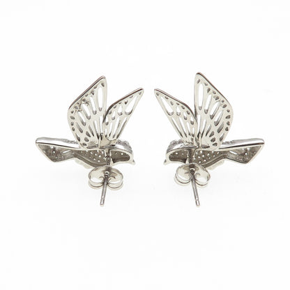 925 Sterling Silver Round-Cut C Z Hummingbird Earrings