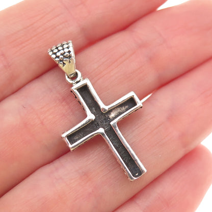 925 Sterling Silver Vintage Dotted Cross Oxidized Charm Pendant