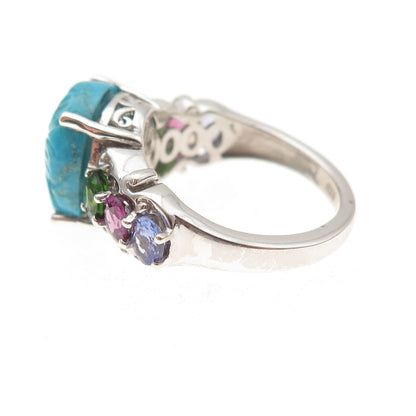 Chuck Clemency 925 Sterling Turquoise Tourmaline Peridot & Tanzanite Ring Size 6