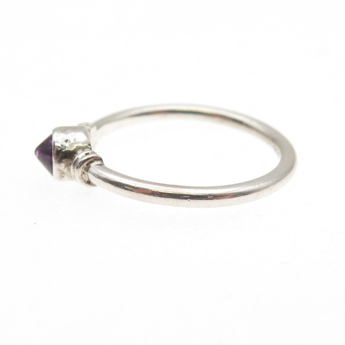 925 Sterling Silver Vintage Real Round-Cut Amethyst Oxidized Ring Size 7