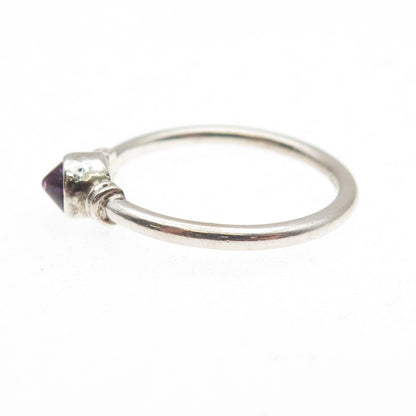 925 Sterling Silver Vintage Real Round-Cut Amethyst Oxidized Ring Size 7